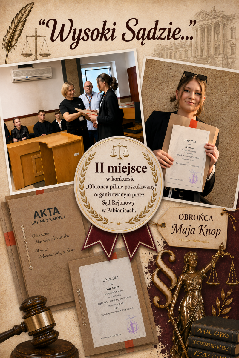 Uczennica klasy 6b podczas uroczystego wręczenia nagr&oacute;d w konkursie &bdquo;Obrońca pilnie poszukiwany&rdquo; organizowanym przez Sąd Rejonowy w Pabianicach.