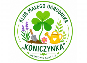 Logo Klubu Małego Ogrodnika „Koniczynka”, do którego należą uczniowie klas 1–3.