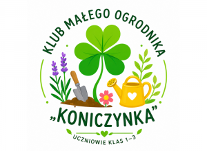 Logo Klubu Małego Ogrodnika „Koniczynka”, do którego należą uczniowie klas 1–3.